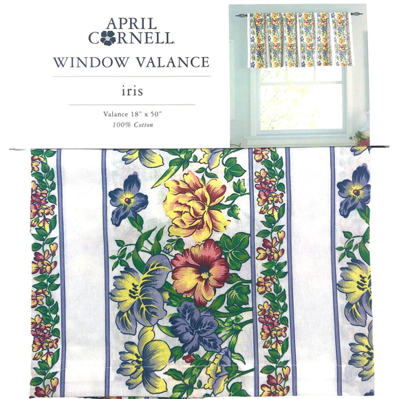 April Cornell Iris Floral Window Valance rod pocket 18 x 50 cottage country - Picture 2 of 6